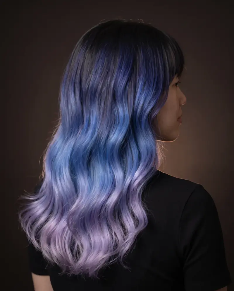 Blue lavender ombré, back view
